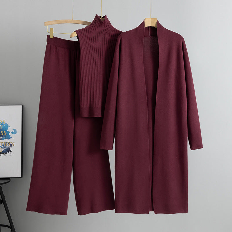 3pcs Suits Women Fashion Knitting Sleeveless Vest Sweater Long Cardigan And Wide-leg Pants Three-piece Set LadyShow.Store