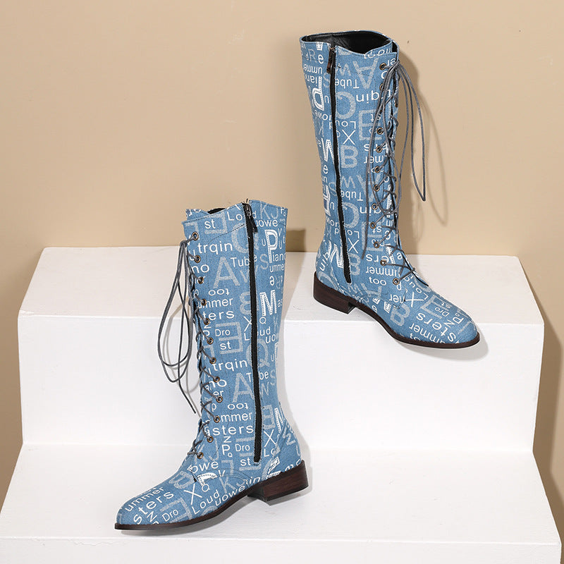Denim Mid-calf Rider Boots For Women LadyShow.Store
