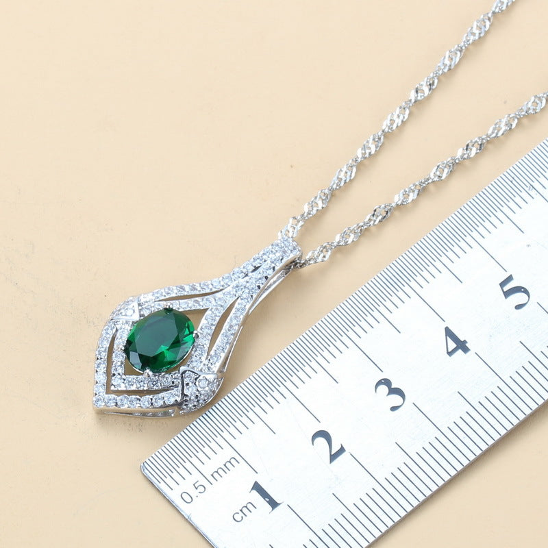 Gem-inlaid Pendant Earrings Necklace Ring Ladies Three-piece Set LadyShow.Store