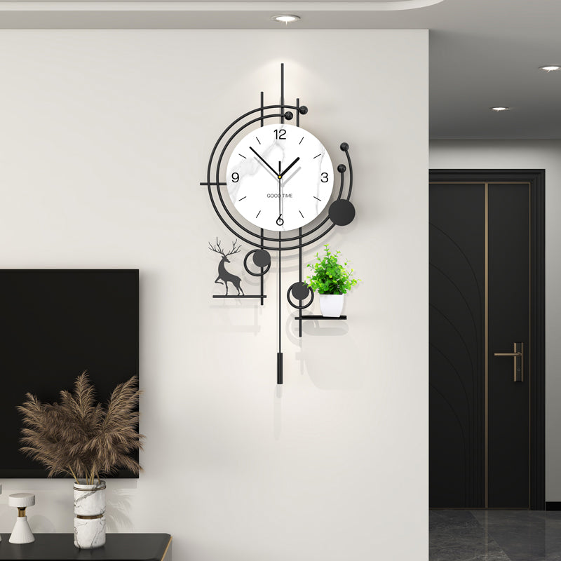Modern Deer Wall Clock With Planter Shelf Artistic Home Decor PearlNestDecor.com