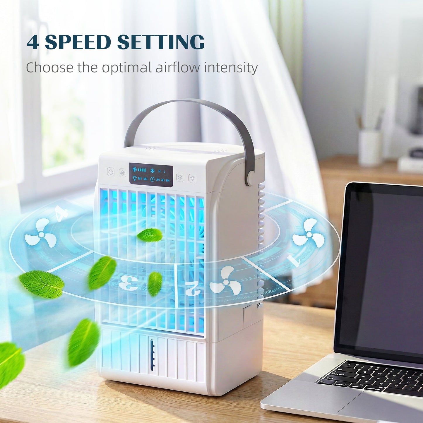 Portable Air Conditioner, 4-in-1 Mini Air Cooler with 4 Wind Speed, 2 Mist Mode, RGB 7 LED Light Best YouTube Store