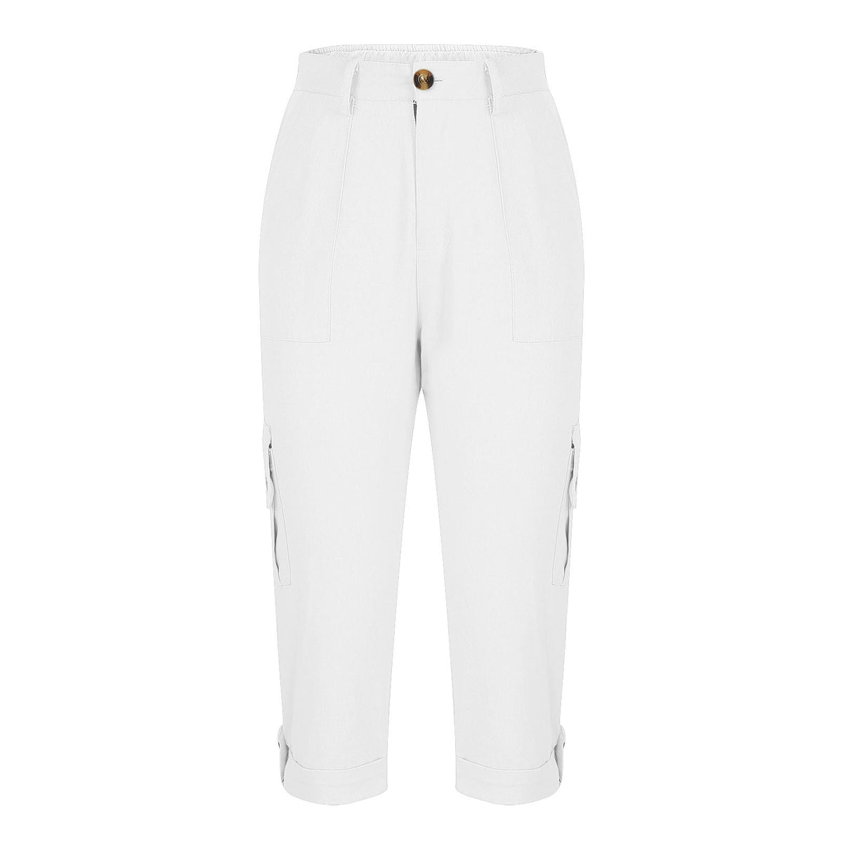 Solid Color Casual Cropped Pants - Women's High Waist Multiple Pockets Capri Trousers for Daily Wear NorixaFashion.com
