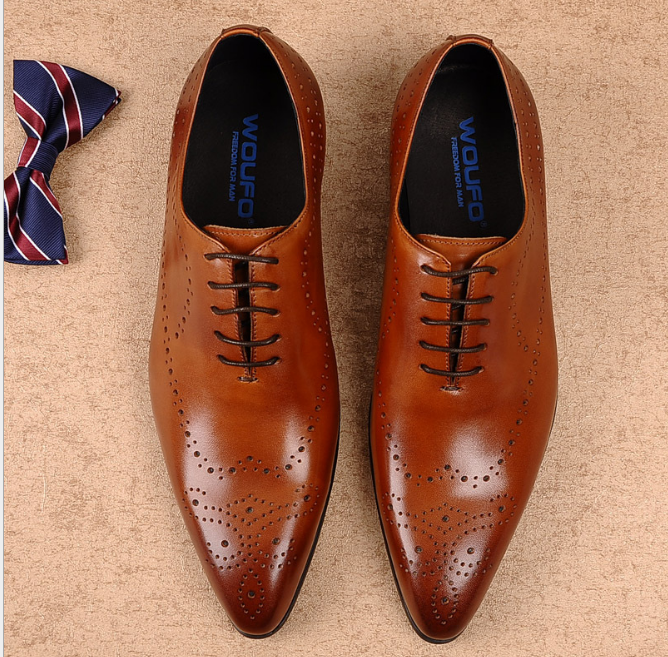Men's Leather Brogue Dress Shoes - Vintage Style LadyShow.Store