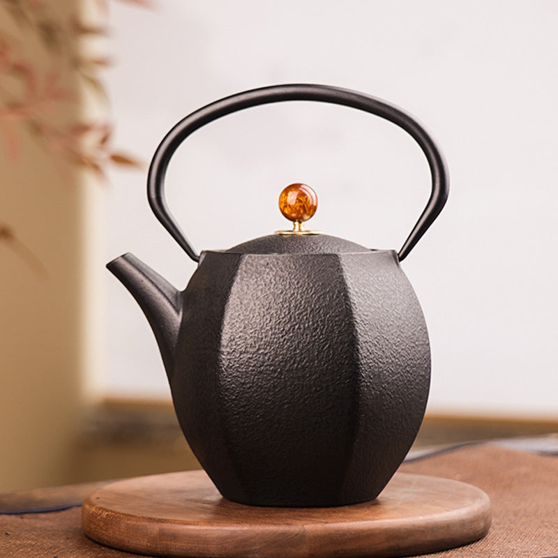Cast Iron Teapot Bright Enamel Inner Wall Kettle PearlNestDecor.com