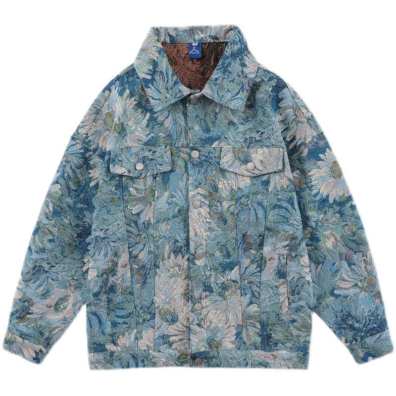 Creative Floral Denim Men Autumn Loose Men's And Women's Jackets NorixaFashion.com
