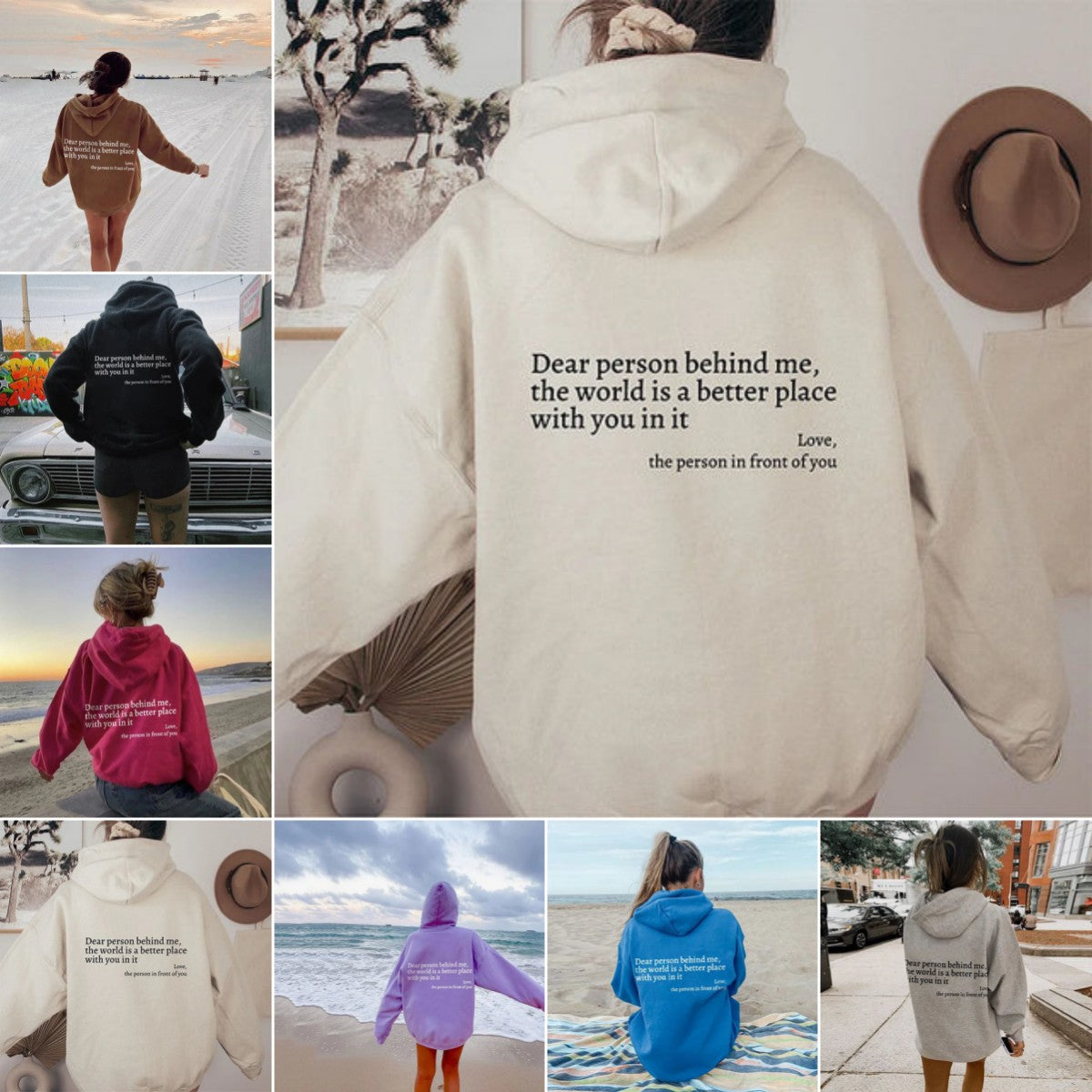 Dear Person Behind Me,the World Is A Better Place,with You In It,love,the Person In Front Of You,Women's Plush Letter Printed Kangaroo Pocket Drawstring Printed Hoodie Unisex Trendy Hoodies LadyShow.Store