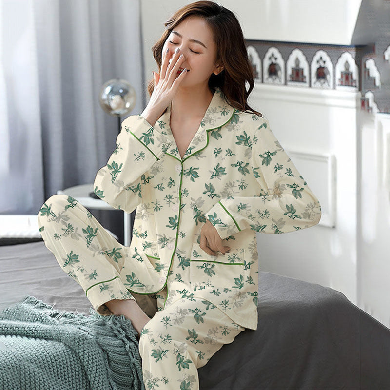 Elegant Women's Autumn And Winter Cotton-like Long Pajamas Two-piece Set Best YouTube Store