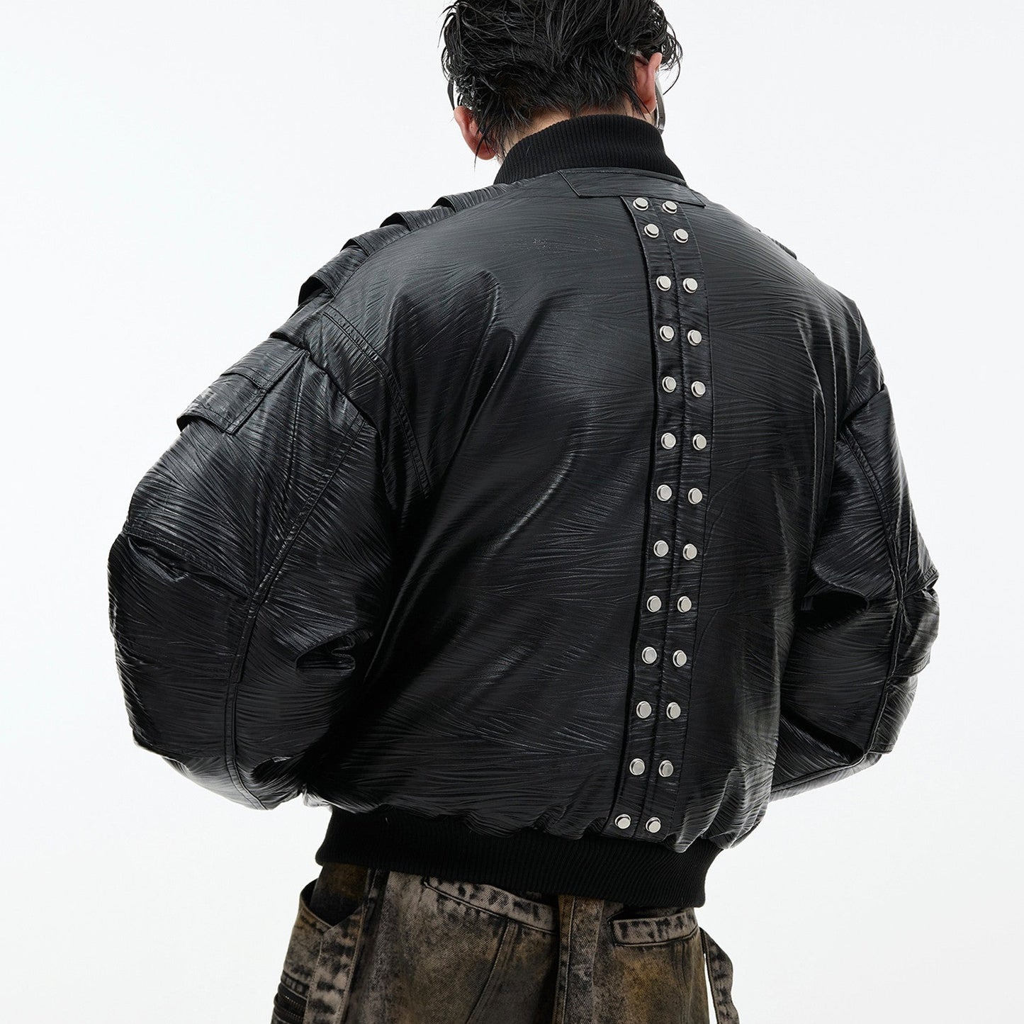 PU Leather Thickened Baseball Cotton-padded Jacket Coat Metal Breasted Flight Jacket Best YouTube Store