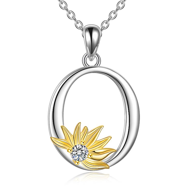 Sterling Silver Initial Alphabet Sunflower A Letter Script Name Pendant Necklace LadyShow.Store