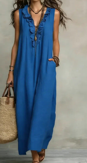 Women's Spring Summer Pocket Ruffle Elegant Dress LadyShow.Store