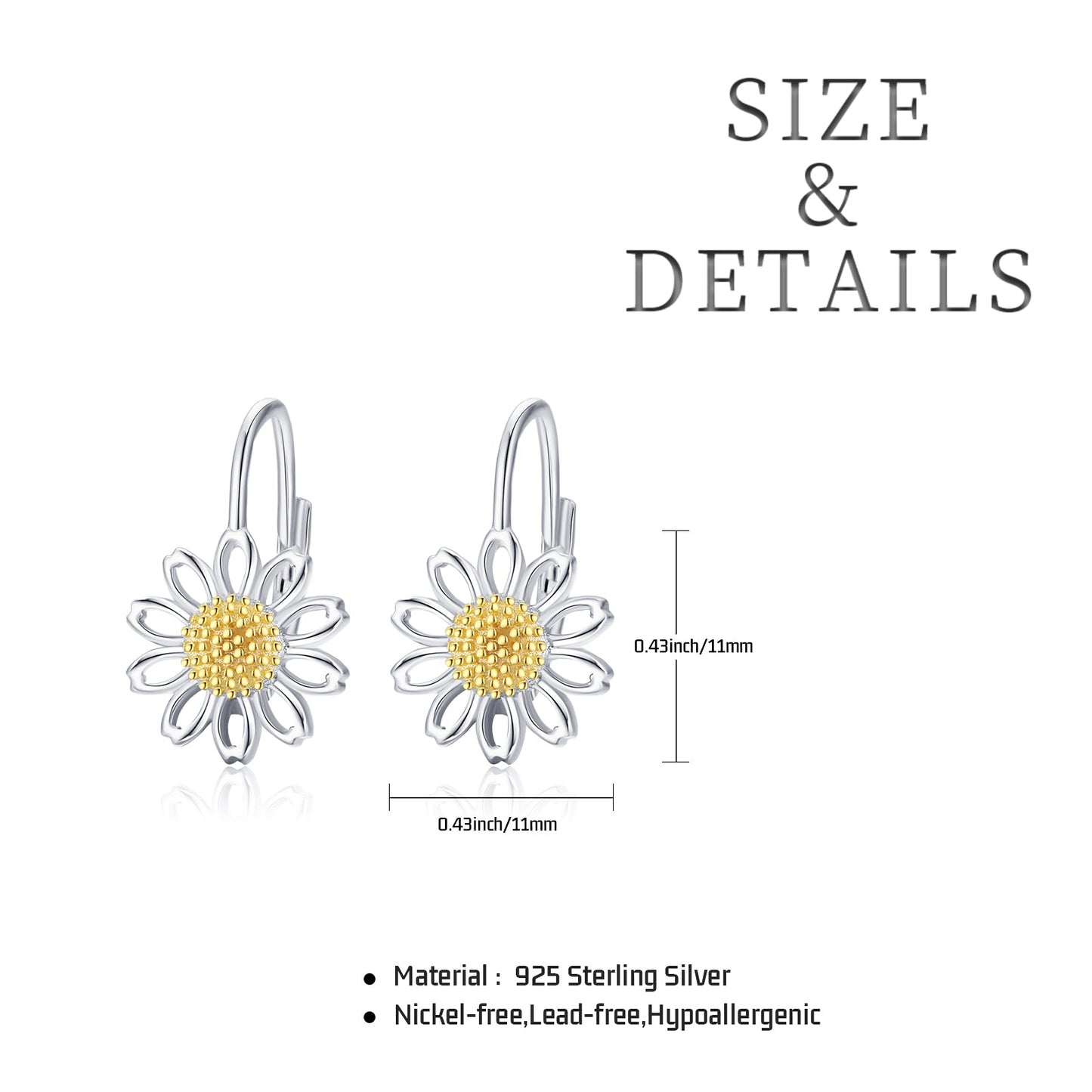 Daisy Leverback Hoop Earrings in White Gold Plated Sterling Silver LadyShow.Store