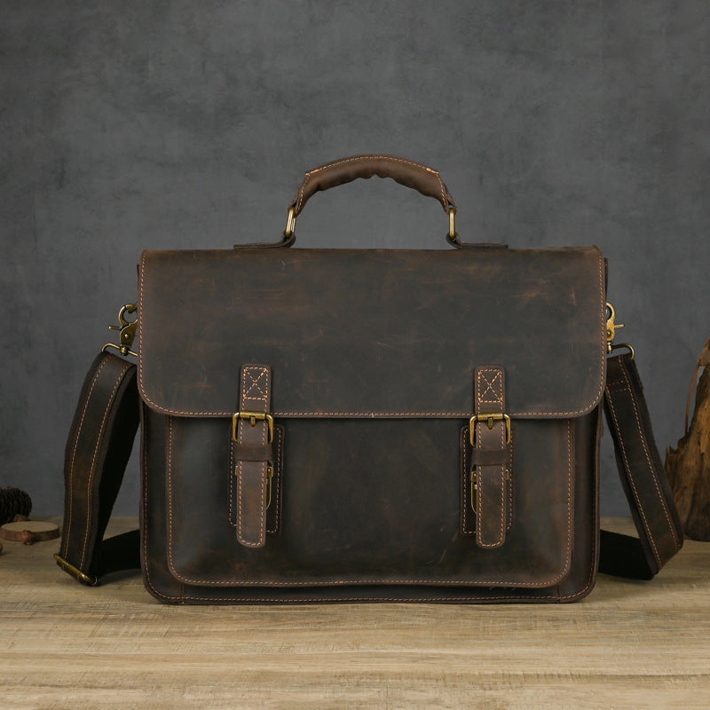 Top Layer Leather One-shoulder Crossbody Laptop Bag CJD