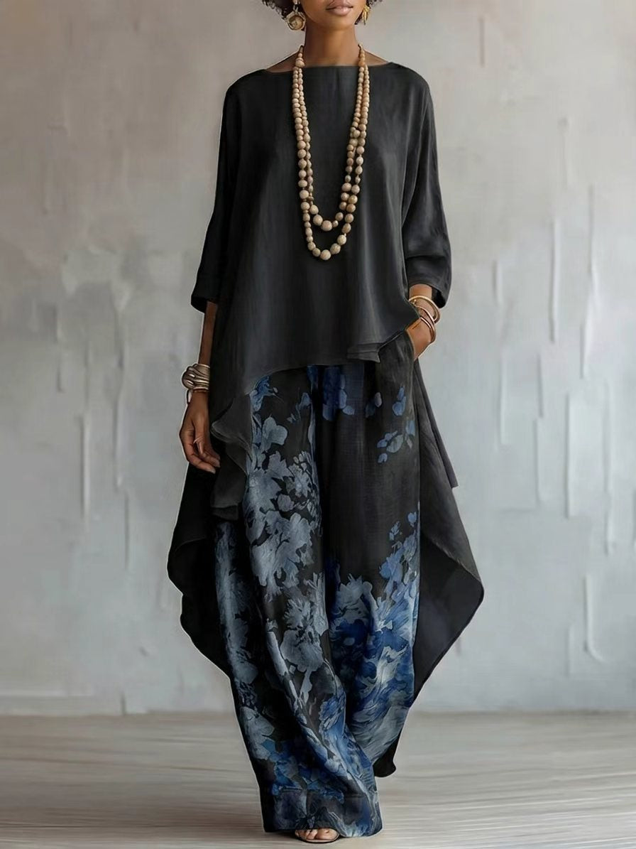 Cotton-Linen Fashion Solid-Color Top And Wide-Leg Pants Two-Piece Set NorixaFashion.com