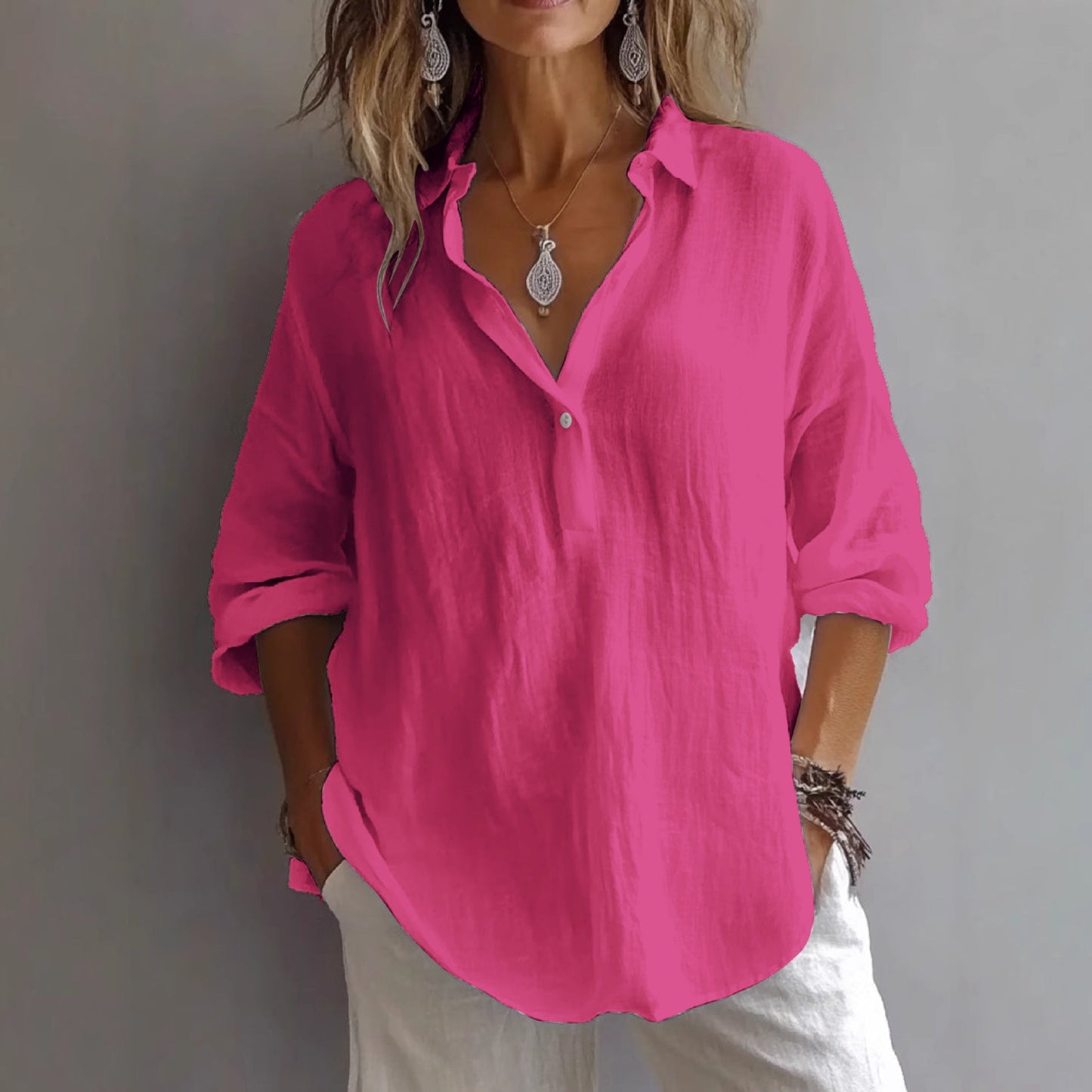 Fashion Long-sleeved Lapel Pullover Shirt Casual Loose Solid Color T-shirt Tops Women's Clothing NorixaFashion.com