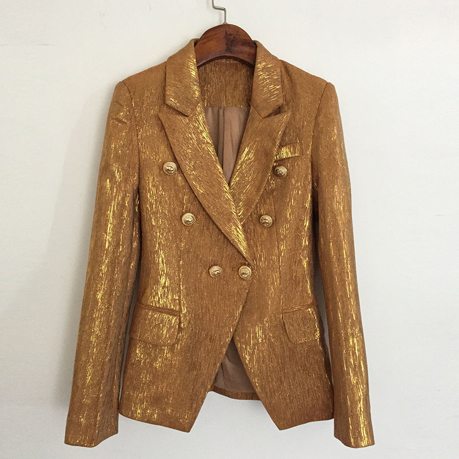High-quality Blazer With Metal Lion Head Buckle Double-breasted Small Suit Best YouTube Store