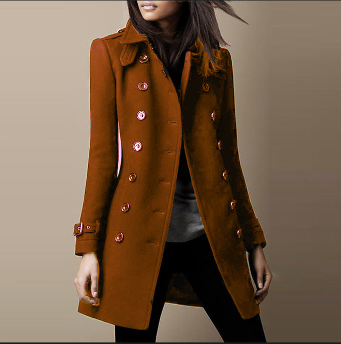 Streetwear Women Jackets Lined Double-breasted Ladies Loose Wool Overcoat Elegant Lapel Solid Pocketed Coats For Autumn Winter CJD