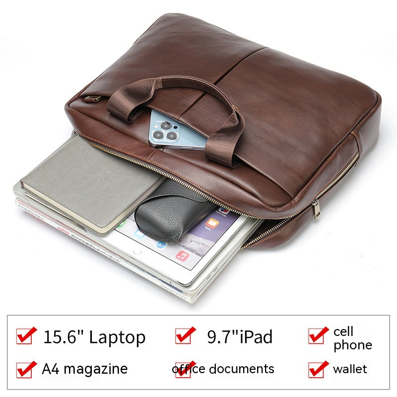 Genuine Leather Large Capacity Briefcase Men's Horizontal First Layer Cowhide Computer Storage Bag CJD