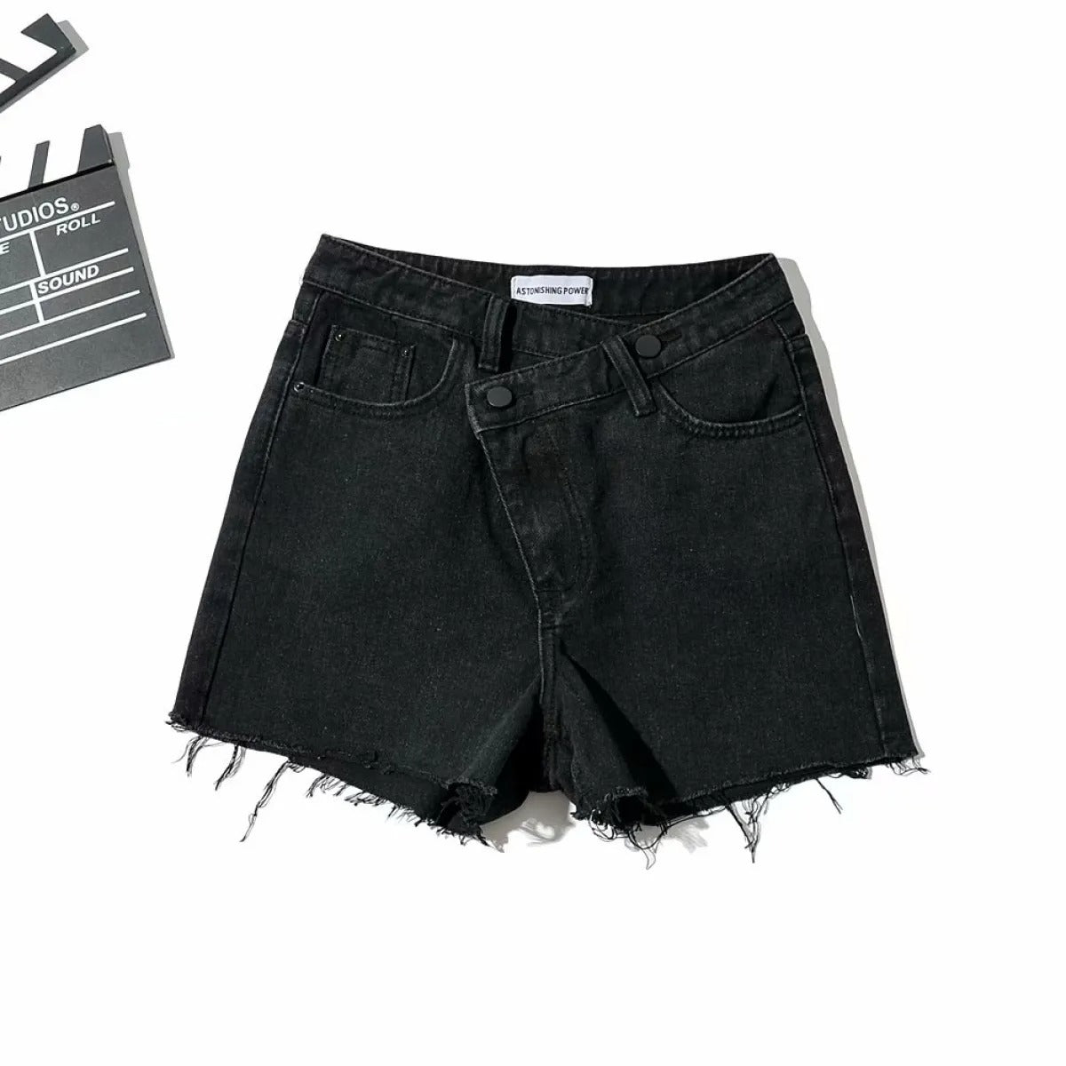 Asymmetrical Slanted Denim Shorts Pi-Mart