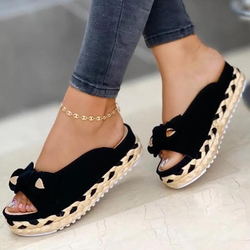 Ladies Platform Casual Roman Bow Slippers LadyShow.Store