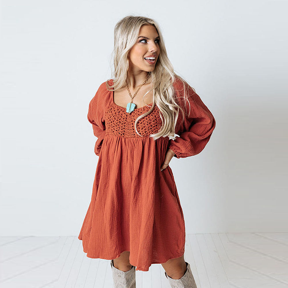 Knitted Square Collar Dress Women NorixaFashion.com