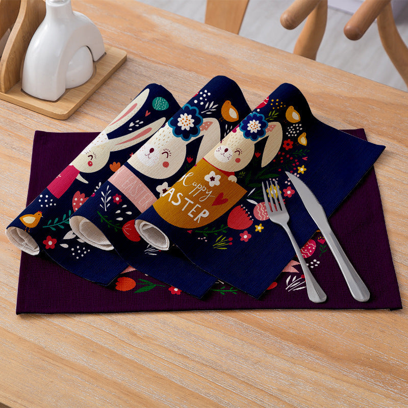 Home Cartoon Rabbit Kitchen Insulation Coaster Anti-scalding Cotton And Linen Western Placemat PearlNestDecor.com