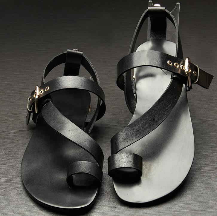 Men's Hollow Leather Roman Sandals, Thong Design Best YouTube Store