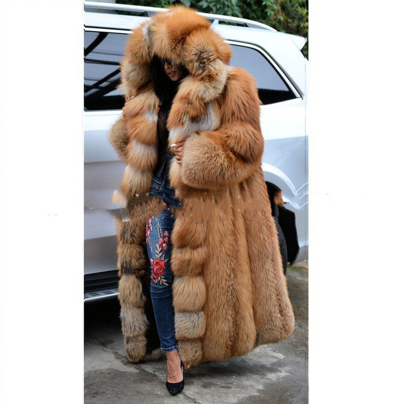 Faux Fur Coat Women Long Hooded Fur Coat NorixaFashion.com