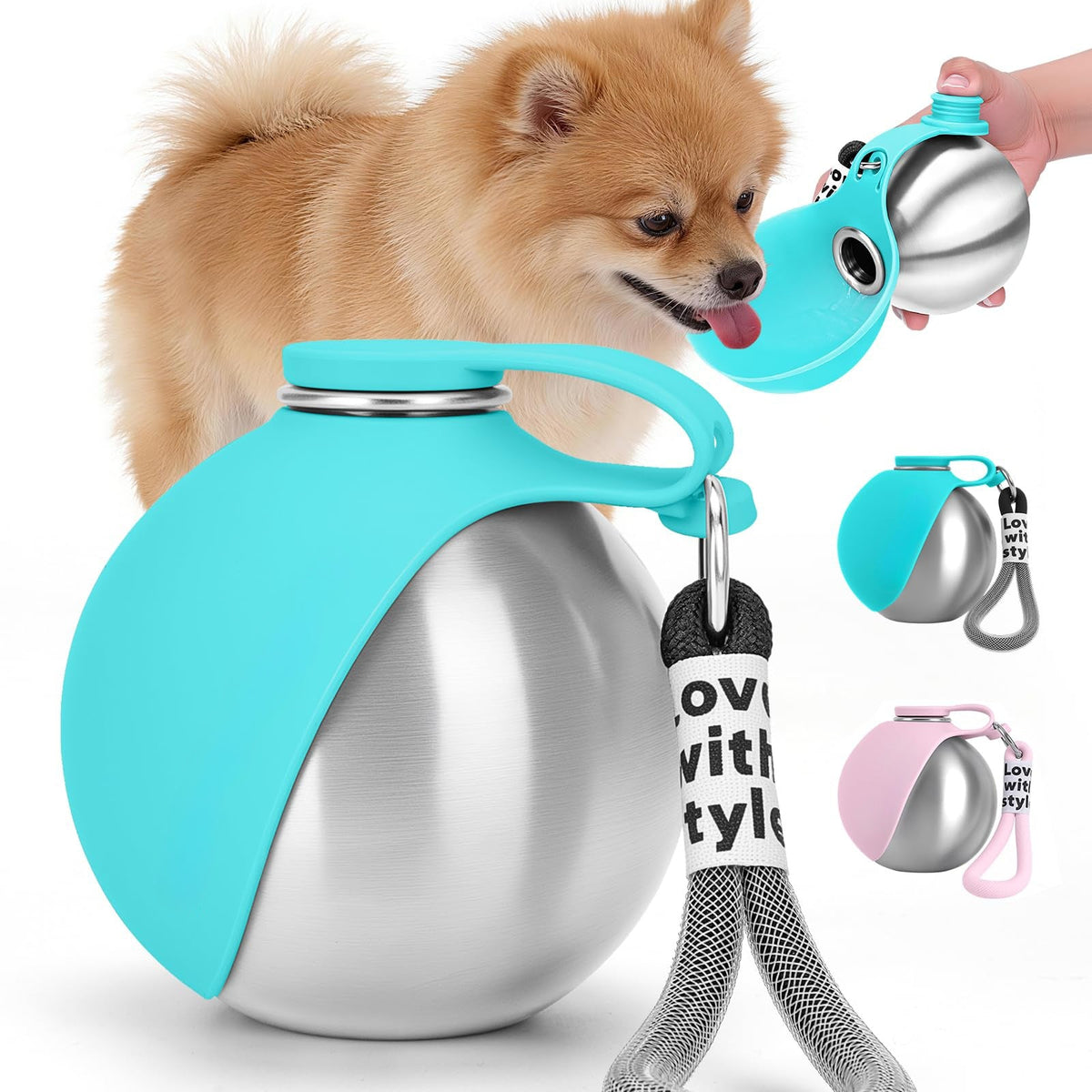 Portable Dog Water Bottle 10oz Stainless Steel Travel Dog Water Dispenser With Bowl No-Spill Puppy Water Bottle For Walking Hiking Small Dog Water Bottle Pets Fashion
