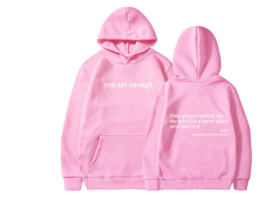 Dear Person Behind Me,the World Is A Better Place,with You In It,love,the Person In Front Of You,Women's Plush Letter Printed Kangaroo Pocket Drawstring Printed Hoodie Unisex Trendy Hoodies LadyShow.Store