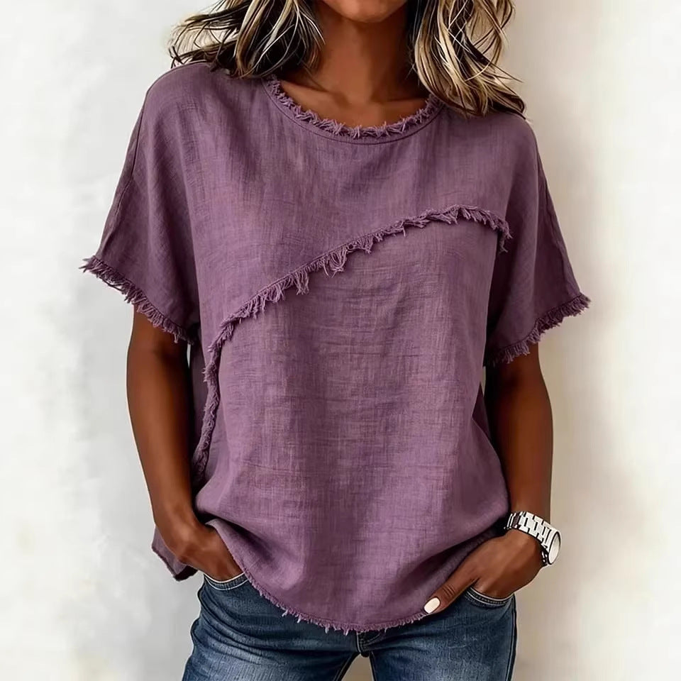 Women's Round-Neck Casual Loose Short-Sleeve Top NorixaFashion.com
