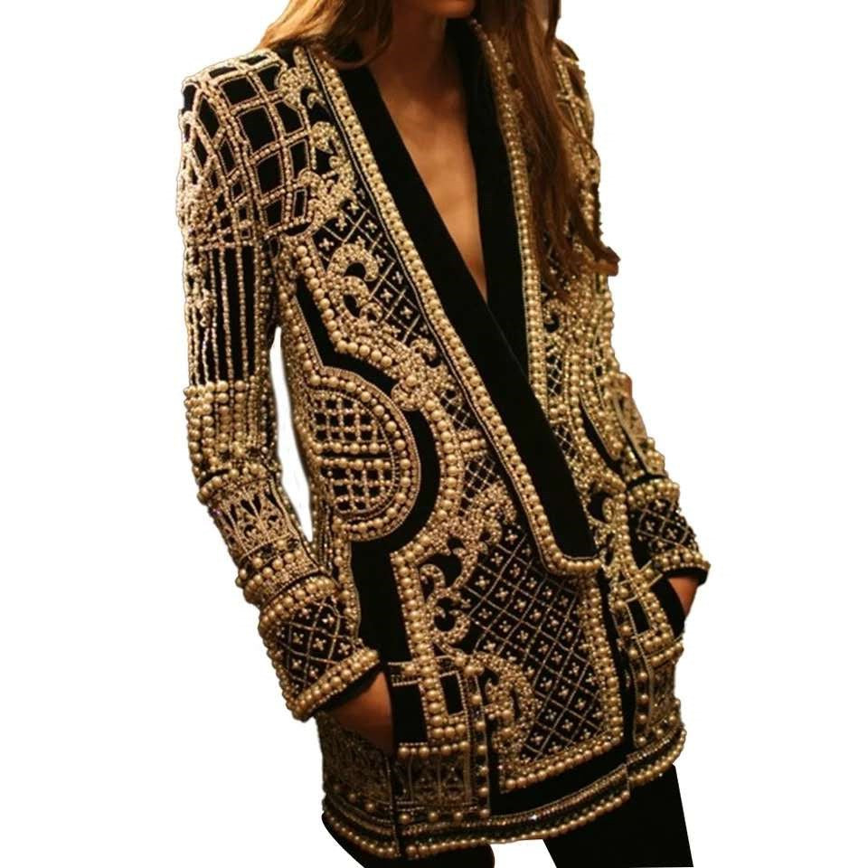Padded Suit Jacket Bubble Bead Printing Women's Clothing Best YouTube Store