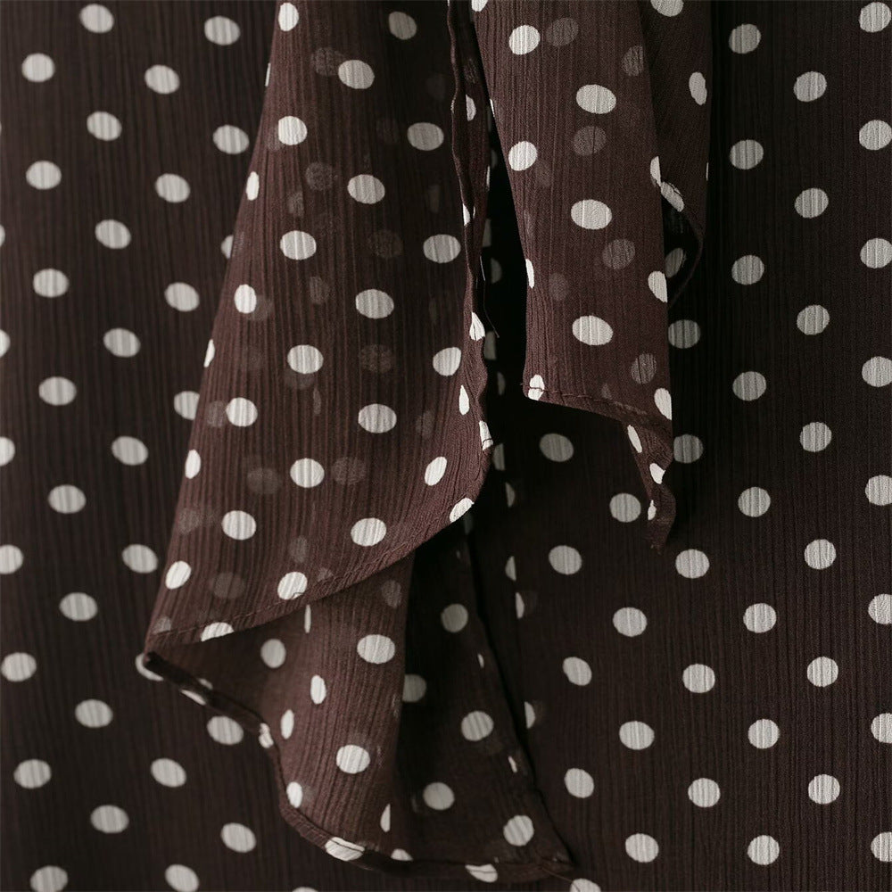 Polka Dot Long-Sleeve Shirt With Bow NorixaFashion.com