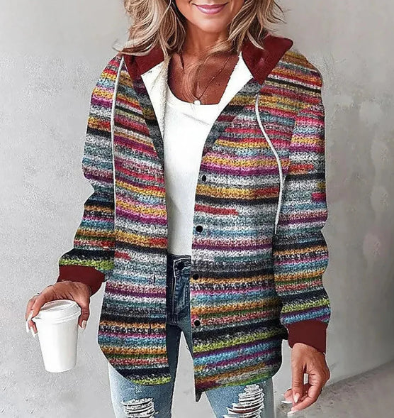 Plaid Hooded Jacket Fashion Casual Button Pocket Coat Autumn And Winter Women's Clothing LuxuryLifeWay Online Store