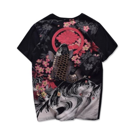 Embroidered Koi Fish T-shirt in Chinese Style Pi-Mart