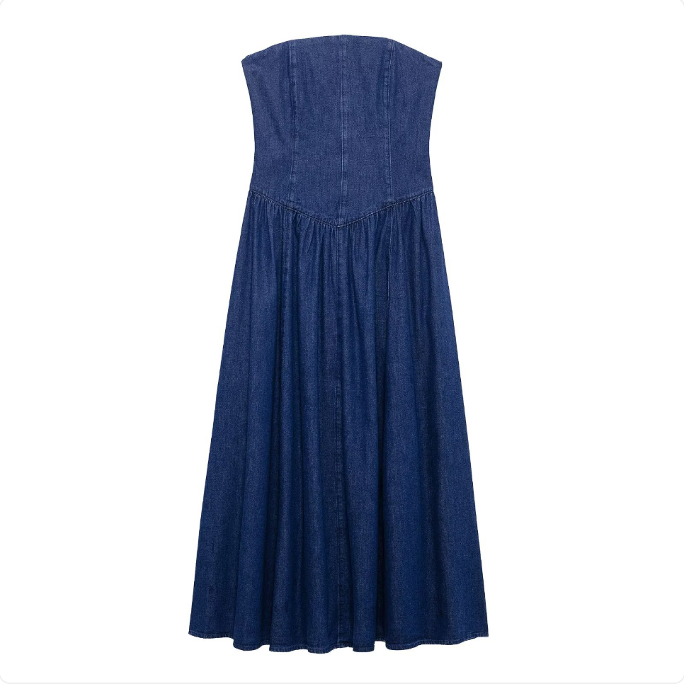 Women's Stylish Denim Midi Dress Pi-Mart