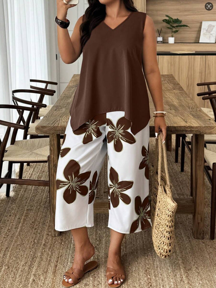 Women's Casual Elegant Printed Cropped Pants Set LadyShow.Store