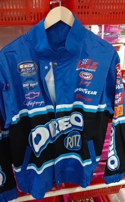 Sporty Blue Printed Casual Loose Long Sleeve Windbreaker Jacket