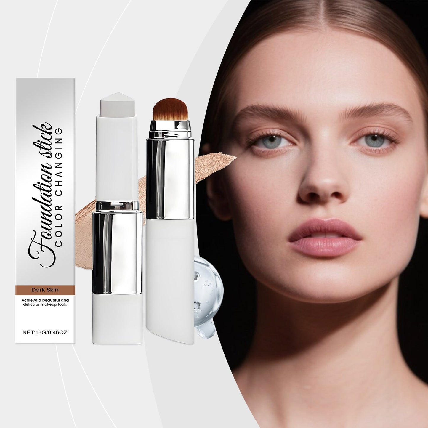 2-in-1 Color Changing Foundation Stick Deep Skin Tone Tri Light Beauty