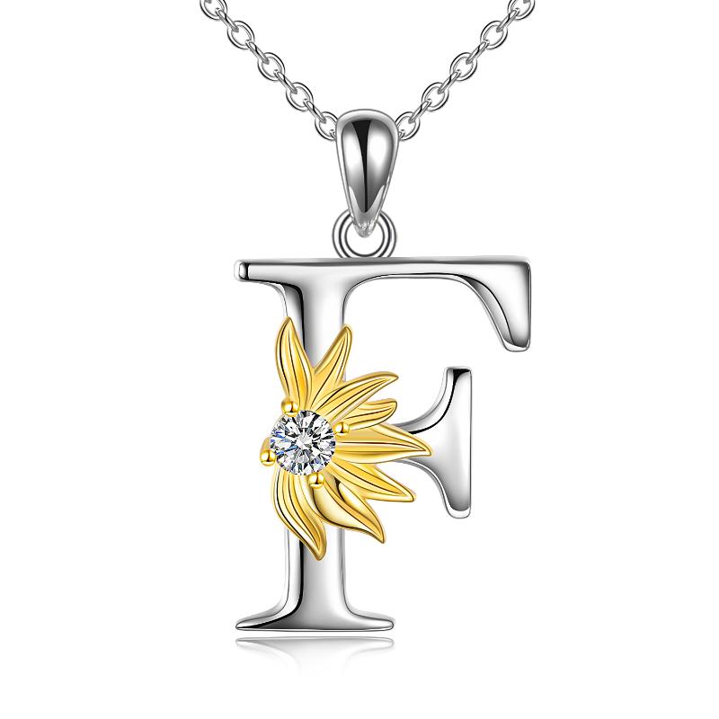 Sterling Silver Initial Alphabet Sunflower A Letter Script Name Pendant Necklace LadyShow.Store