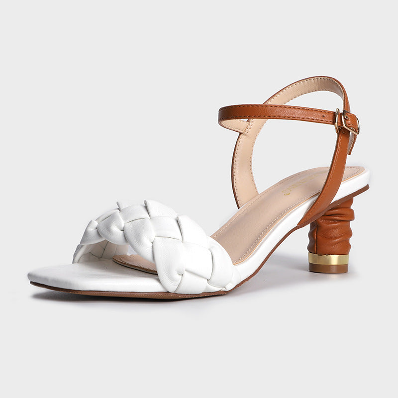 Woven High Heel Sandals with Square Toe Design Best YouTube Store