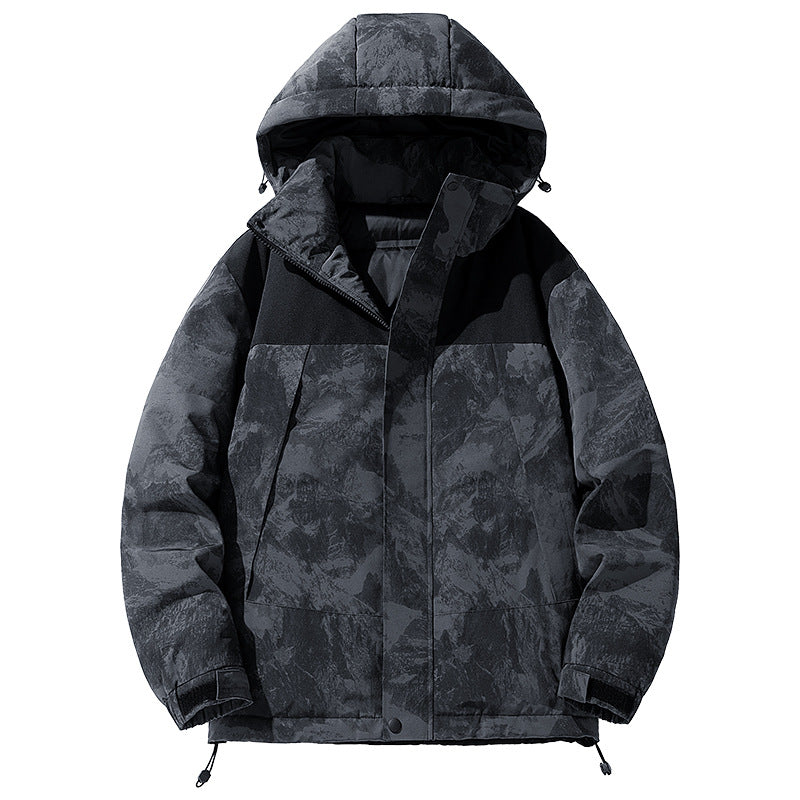 Men's Winter Color-Block Hooded Thick Down Jacket Pi-Mart