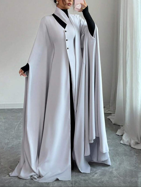 Light Grey Longline Cloak Dress NorixaFashion.com