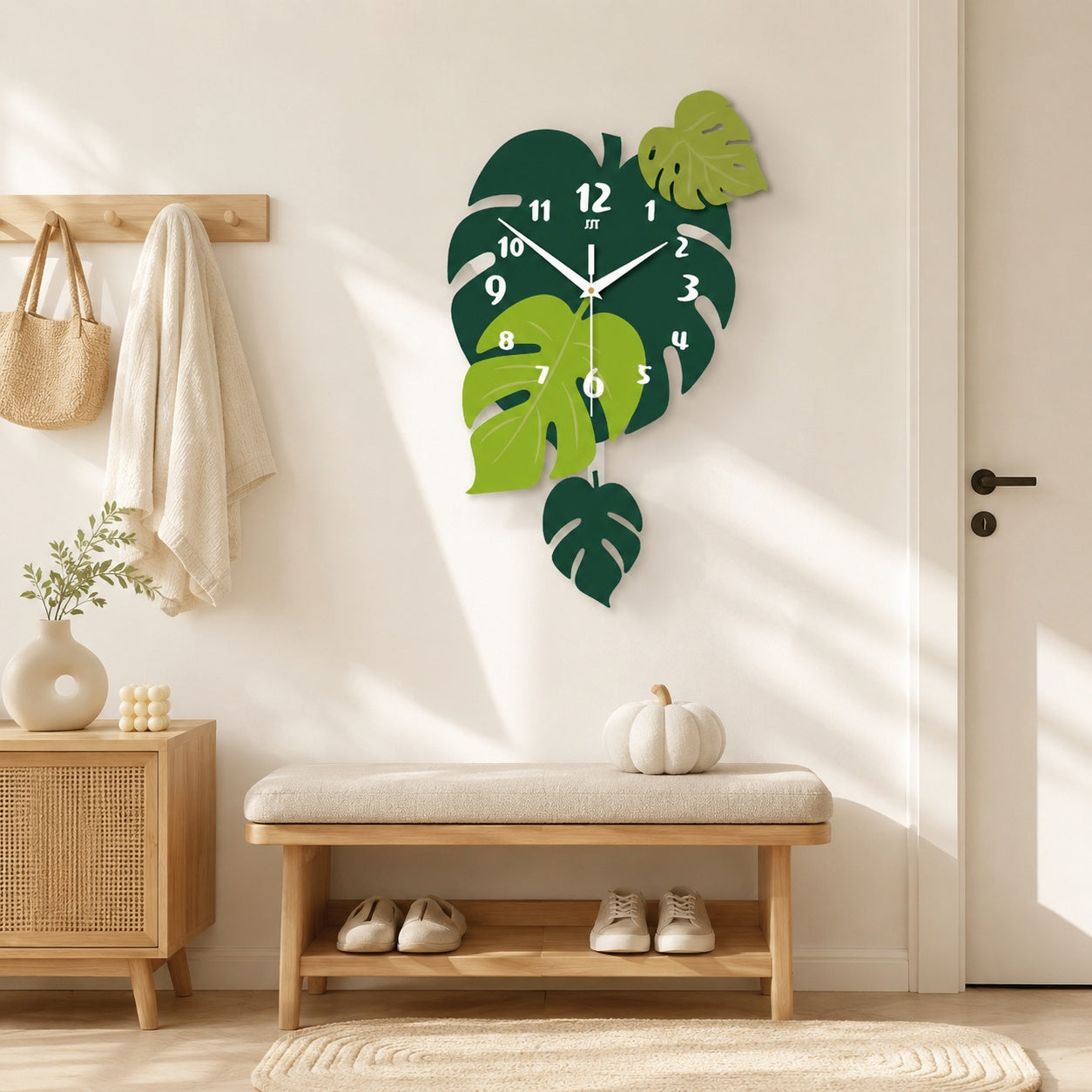 Acrylic Leaf Wall Clock Tropical Decorative Home Decor PearlNestDecor.com