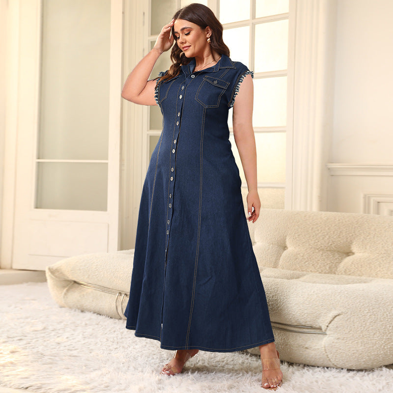Button Cardigan Denim Long Dress For Women NorixaFashion.com
