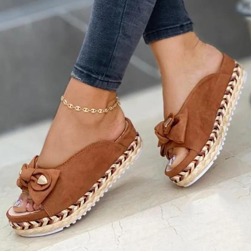 Ladies Platform Casual Roman Bow Slippers LadyShow.Store