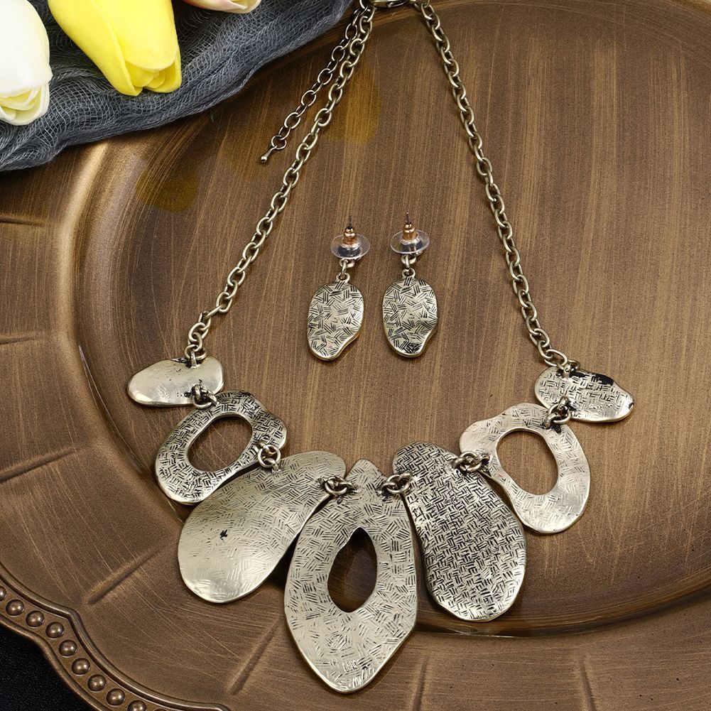 Alloy Geometric Irregular Oval Colorful Oil Necklace Hollow Design Women's Necklace Eardrop Set LadyShow.Store