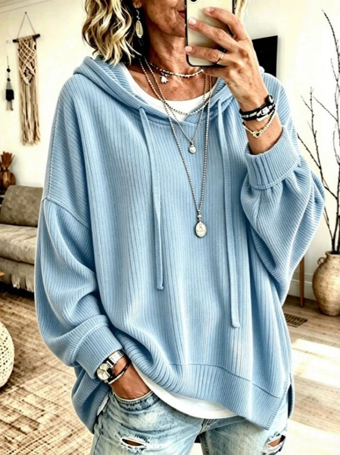 2026 European And American Women's Fashion Amazon Independent Store Hooded Drawstring Woven Corduroy Sweatshirt Jacket Loose Top NorixaFashion.com