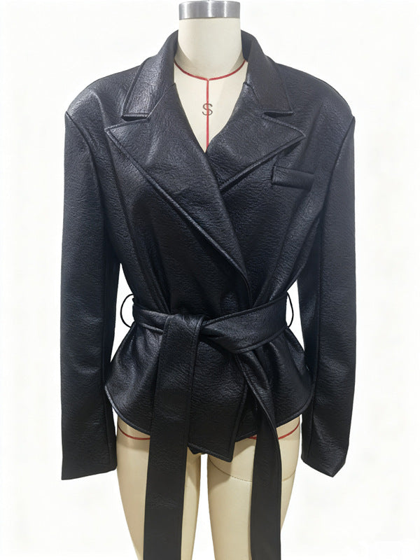 Women's Motorcycle Cool Strapped Temperament Leather Jacket LadyShow.Store