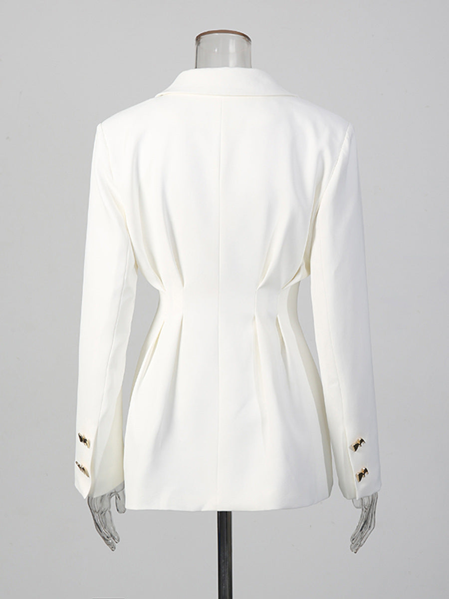 Solid-color Long-sleeve Fitted Blazer & High-waisted Straight-leg Trousers Set NorixaFashion.com