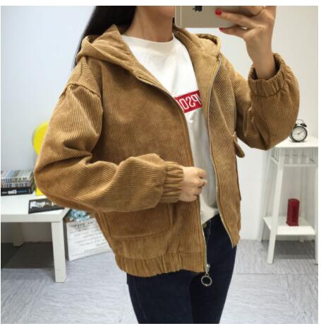 New Korean-style Hooded Corduroy Jacket, Short & Thick Pi-Mart